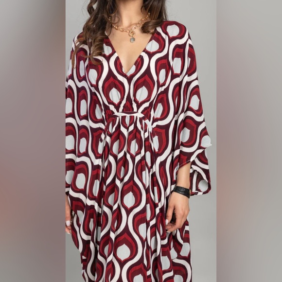 Saachi Retro Print Maxi Kaftan, One Size - Picture 3 of 5